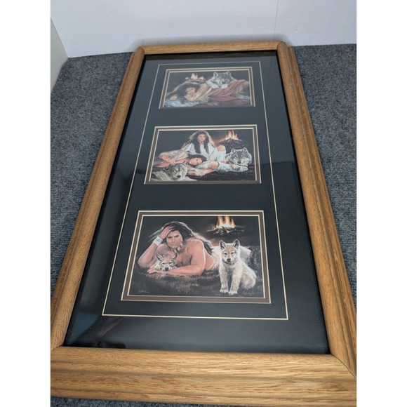 Other - Vth 1993 Maija Native‎ American Art Prints Framed 3 - 6.5x4.5" Photos Wolfs/Pups